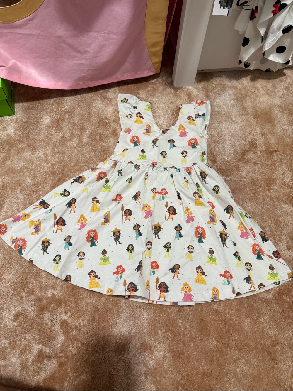 Girls White Princess Print Sleeveless Twirl Dress